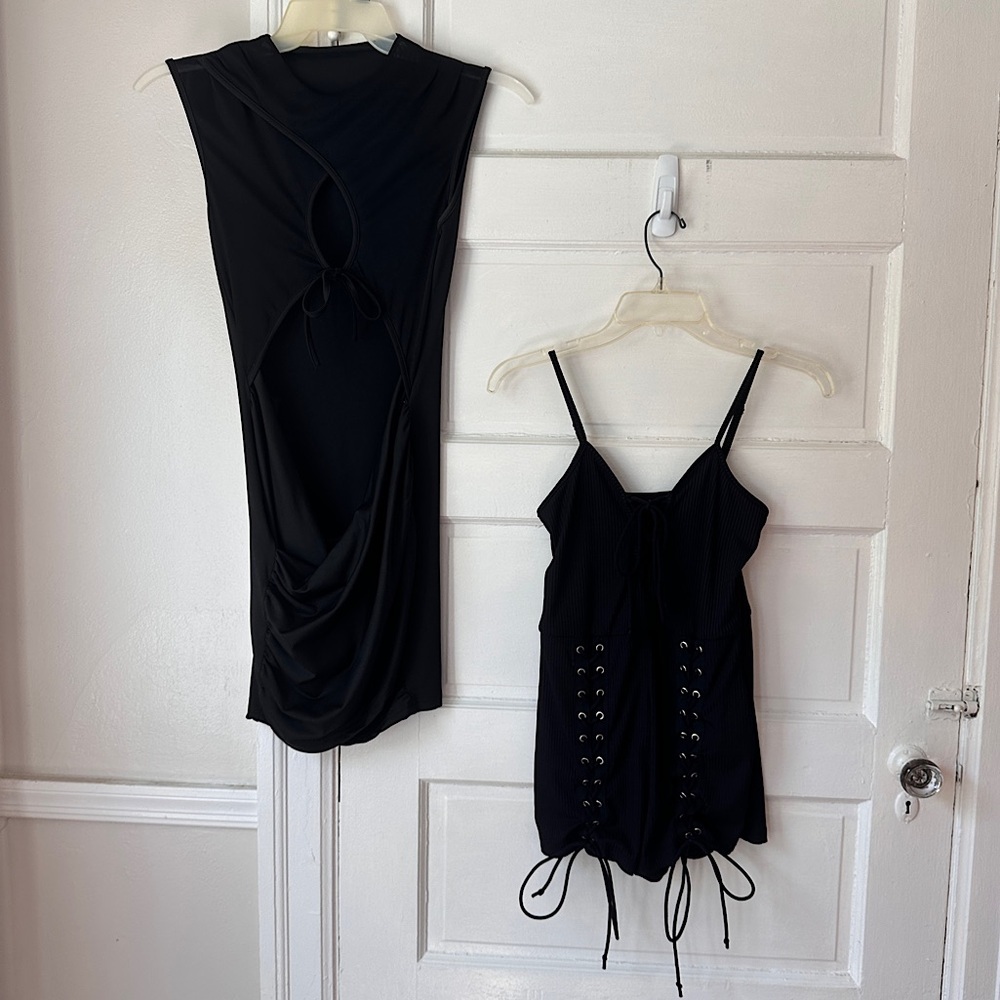 3/$20💥 Black Cutout Sheer Mini Dress & Romper 2 Piece Festival Club Wear Bundle - Picture 13 of 13